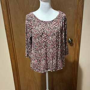 Michael Kors Pink and Brown 3/4 Sleeve Relaxed Blouse